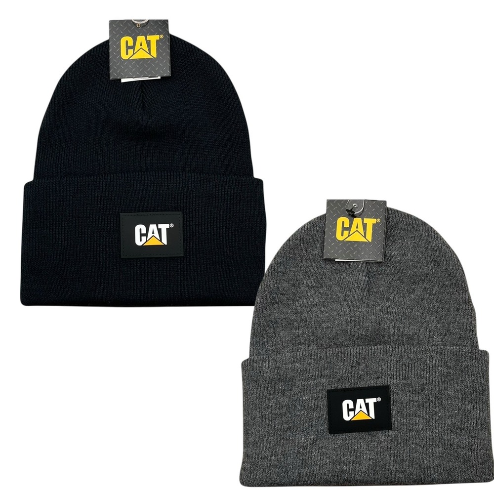 Caterpillar Men's CAT Label Cuff Beanies Navy Blue & Gray One Size Knit Hat